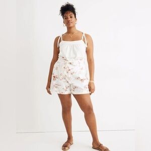 Madewell‎ Paperbag Shorts in Paradise Toile Ivory Floral Linen Blend EUC Size 2
